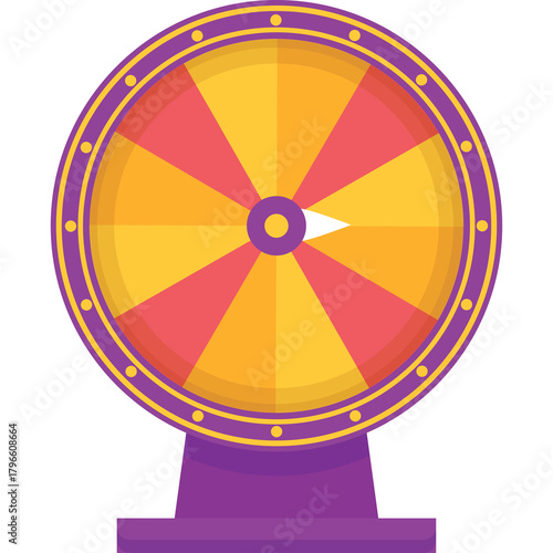 Prize Wheel Game With Colorful Segments And Purple Stand On Transparent Background