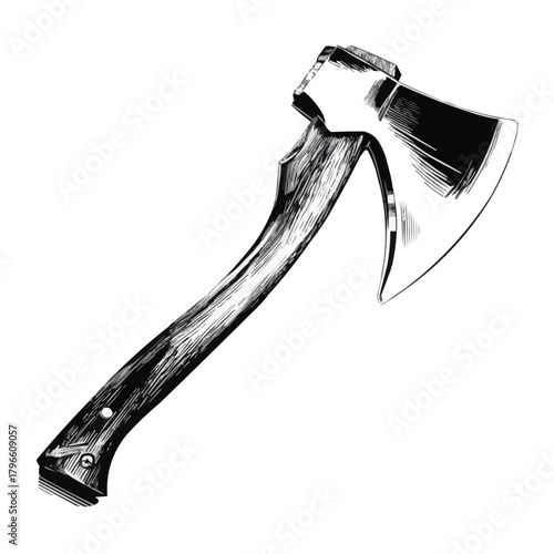 Realistic Steel Axe Hand Tool Vector Illustration