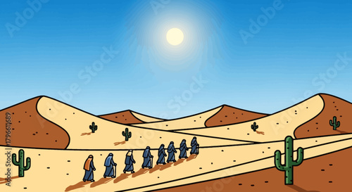 Illustration of an elderly man praying with hands clasped in a dark blue setting.