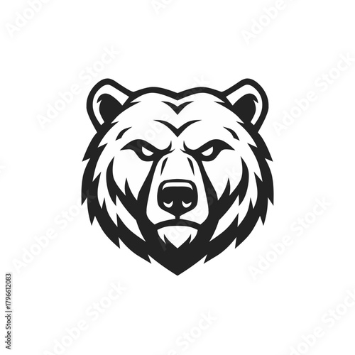 Bold bear head logo design with powerful, intimidating gaze, perfect for sports team emblems, brand mascots, and outdoor apparel, a symbol of strength