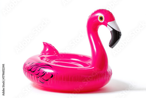 Pink flamingo inflatable isolated on white background