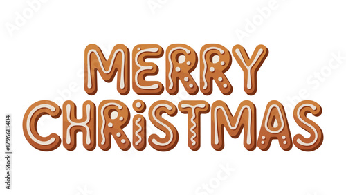 Festive Cookie Greeting: The words Merry Christmas are artfully crafted from delicious gingerbread cookies, evoking the warmth and cheer of the holiday season.