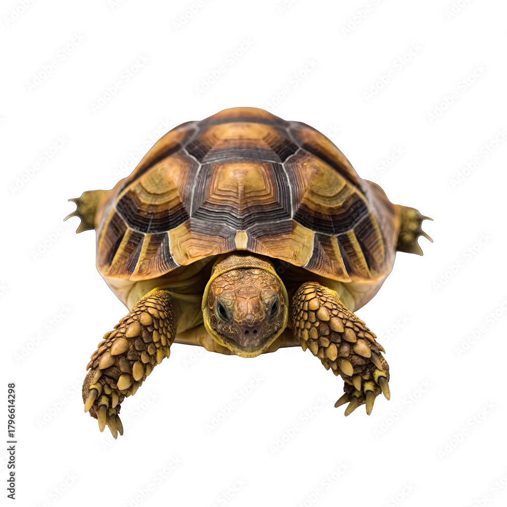 Obraz premium Detailed Overhead View of a Tortoise with Intricate Shell Patterns and Textured Skin Isolated on a Black Background Soft Studio Lighting