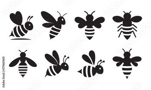 Set of Bees Collection, Stylized Honey Bee Vector Illustration