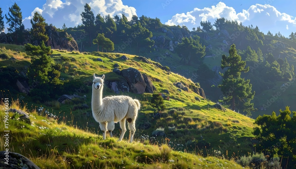 Naklejka premium An llama on a hill