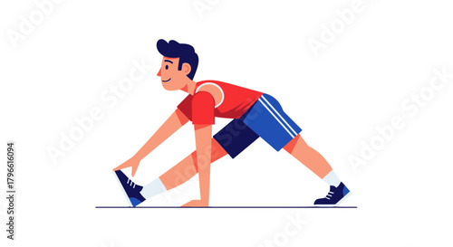 Healthy Lifestyle Depicted Through Physical Exercise and Active Stretching Illustration
