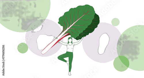 Healthy Lifestyle, Modern Artwork Depicting A Woman Balancing Swiss Chard