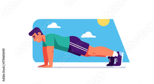 Healthy Physique Exercising Plank Illustration Depicting Positive Outlook and Fitness