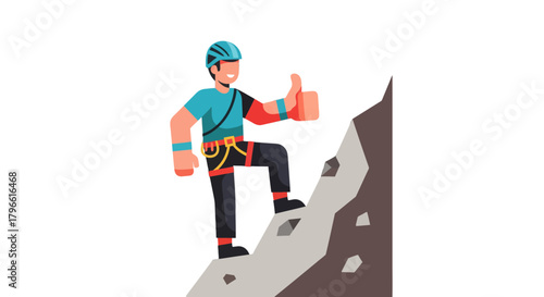 Happy Mountain Climber Displaying Positive Gesture, Illustrating Achievement and Triumph