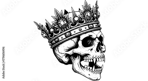 pointillism skull with crown tattoo design
