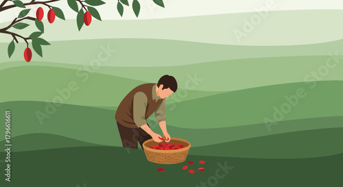 Harvesting Fruits In The Field Presents An Idyllic Scene Of Labor And Nature's Bounty