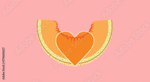 Heart Shaped Melon Slice Amidst a Gentle Pink Hue Illustrating Love and Freshness