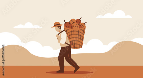 Harvesting's Bounty: An Illustration of Tradition, Labor, and Agricultural Abundance