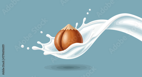 Hazelnuts Enveloped In A Creamy Milk Splash Against A Soothing Teal Backdrop