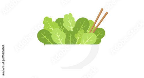 Healthy And Fresh Salad Served In A White Bowl With Chopsticks On A Black Background