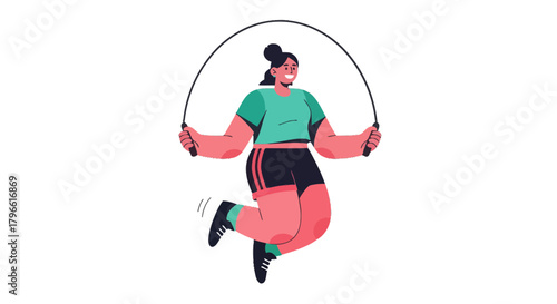 Healthy And Happy Woman Jumping Rope While Exercising In A Studio Environment