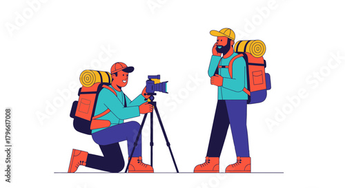 Hikers Capturing Moments With Camera and Phone In Outdoor Adventure