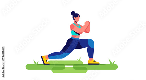 Healthy Exercises Illustration: Female Doing Lunge Exercise With Sportswear on a Black Background