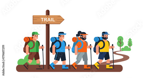 Hikers Navigating The Trail, Exploring Nature, And Enjoying Outdoors Adventure