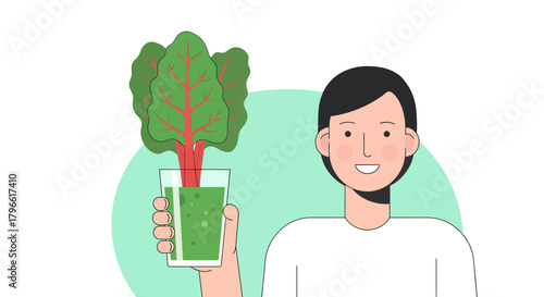 Healthy Lifestyle Choice: Person Holding Green Smoothie Glass With Fresh Veggies