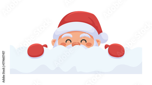 Santa's Festive Peek: A cheerful Santa Claus figure emerges playfully from behind a snowy surface, his rosy cheeks and twinkling eyes radiating Christmas cheer.