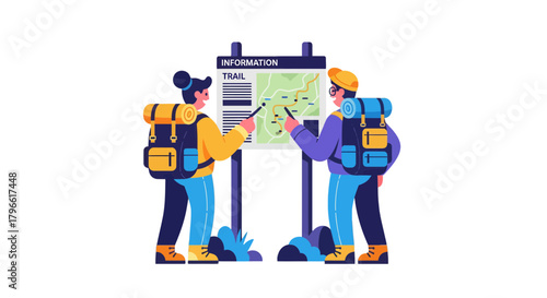 Hikers Reviewing Trail Map Planning Adventure and Journey in the Wilderness Expedition Planning