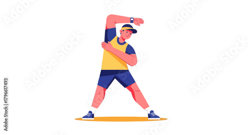 Healthy Lifestyle Concept Depicting The Man Stretching With Arms Raised And Smiling