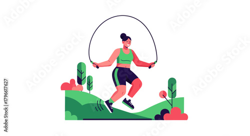 Healthy Lifestyle Concept: Woman Jumping Rope for Fitness and Exercise Outdoors