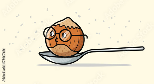 Humorous Hazelnut Cartoon With Glasses And Spoon Ready For Culinary Adventures