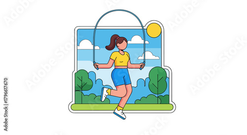 Healthy Lifestyle Concept Presenting Jump Rope Exercise in a Delightful Outdoor Setting
