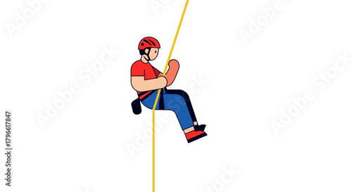 Illustrated Individual Descending A Rope, Depicting Extreme Activity Adventure Downward