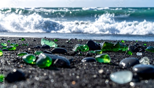 Fototapeta Naklejka Na Ścianę i Meble -  green stones in a beach