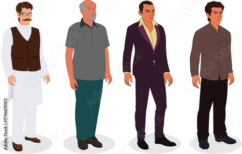 collection of different profession man politics old businessman worker animation ready vector illustration