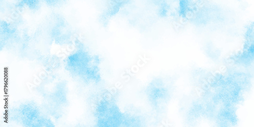 Calm blue watercolor natural winter morning sky background with soft drifting clouds creating a peaceful, airy artistic atmosphere, Refreshing sky blue watercolor texture with smooth clouds or fog.