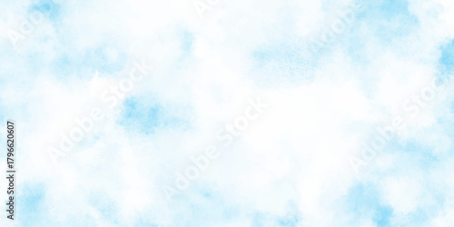 Calm blue watercolor natural winter morning sky background with soft drifting clouds creating a peaceful, airy artistic atmosphere, Refreshing sky blue watercolor texture with smooth clouds or fog.