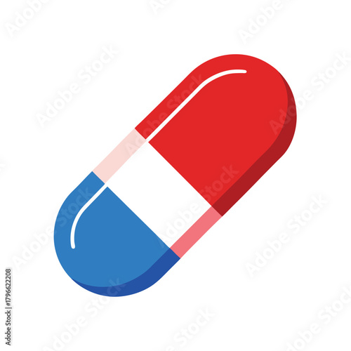 Red blue and white capsule pill with white background medicine pharmaceutical