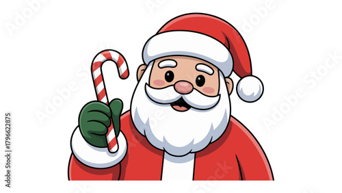 Santa with Candy Cane: A jolly cartoon depiction of a Santa holding candy cane, bringing festive cheer.