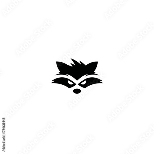 Minimalist raccoon head silhouette on white background for design elements