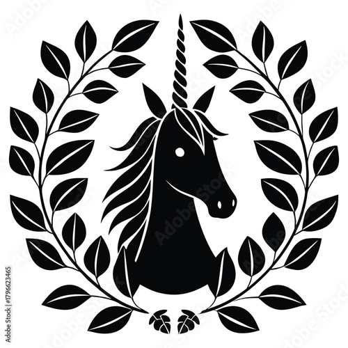 A black silhouette of a fall unicorn