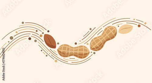 Illustrated Peanuts Design: Minimalist Organic Food Composition with Flowing Graphic Elements