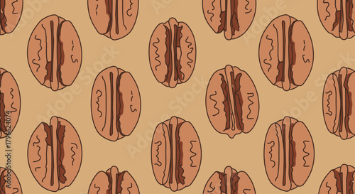 Illustrated Pecan Design On Creamy Background Creates Seamless And Appetizing Pattern