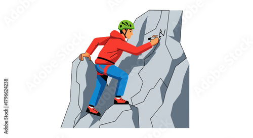 Illustration Of A Rock Climber Drawing On The Mountain, Modern Artistic Style