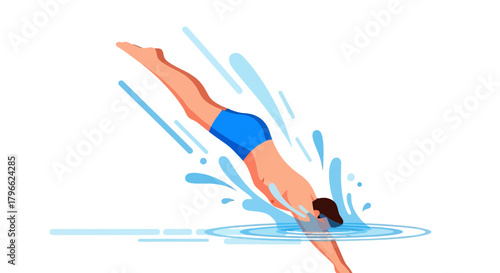 Illustration Of A Swimmer Diving Into The Water Depicting Sporty And Dynamic Actions