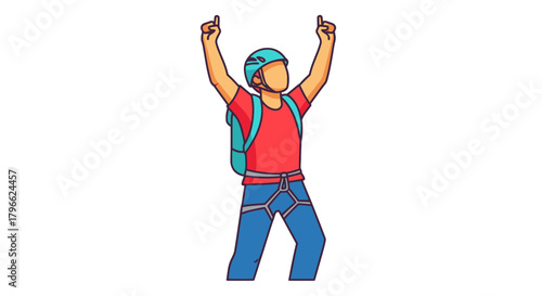 Illustration Of A Climber Celebrating Success After Overcoming A Challenge
