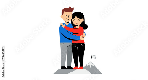 Illustration Of Couple Hugging Each Other With The Achievement Flag On The Top