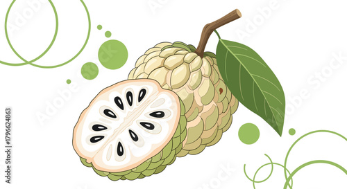 Illustration Of A Freshly Cut Custard Apple Isolated On White Background