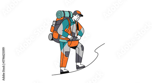 Illustration Of A Hiker Embarking On A Journey Throughout The Mountains Peaks