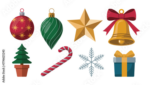 Festive ornaments for celebration: A collection of vibrant and colorful Christmas ornaments, capturing the holiday spirit with classic symbols and cheerful designs.