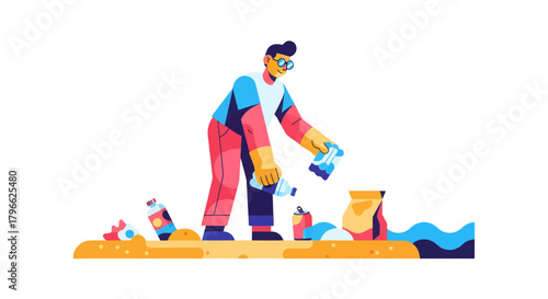 Illustration Of Person Cleaning Up Litter Depicting Environmental Stewardship Act