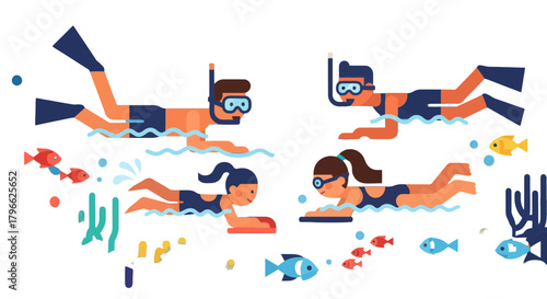 Illustration Of Snorkelling Adventure In The Aquatic Realm Depicting Recreational Activities